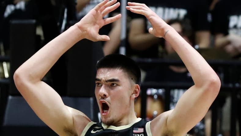 Purdue Boilermakers center Zach Edey (15) reacts to a foul call during the NCAA men s basketball game against the Indiana Hoosiers, Saturday, Feb. 25, 2023, at Mackey Arena in West Lafayette, Ind. Indiana Hoosiers won 79-71.
Purdueiumbb022523 Am422