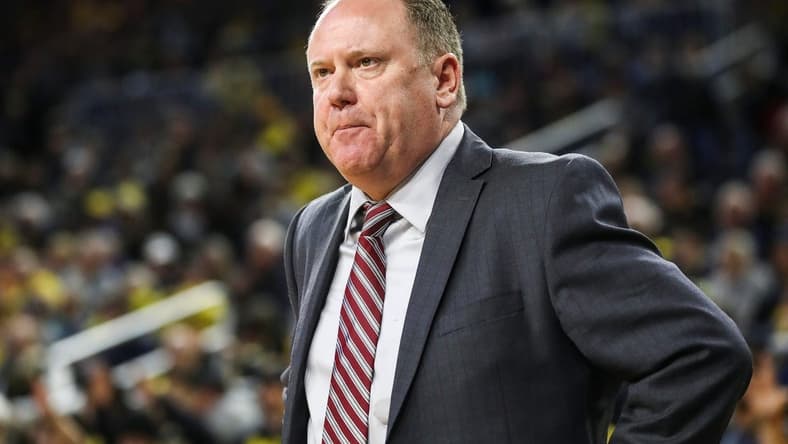 Wisconsin coach Greg Gard reacts to a play against Michigan during the first half on Sunday, Feb. 26, 2023, at Crisler Center.