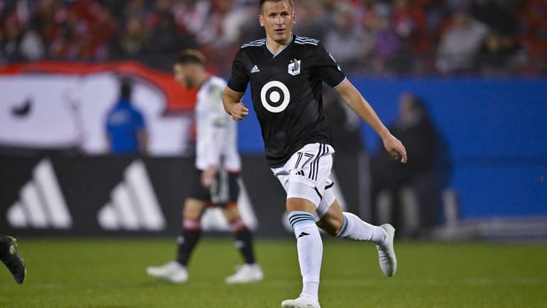 Feb 25, 2023; Frisco, Texas, USA; Minnesota United midfielder Robin Lod (17) in action during the game between Minnesota United and FC Dallas at the Toyota Stadium. Mandatory Credit: Jerome Miron-USA TODAY Sports