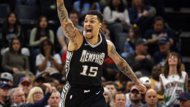 Feb 28, 2023; Memphis, Tennessee, USA; Memphis Grizzlies forward Brandon Clark (15) reacts during the second half against the Los Angeles Lakers at FedExForum. Mandatory Credit: Petre Thomas-USA TODAY Sports