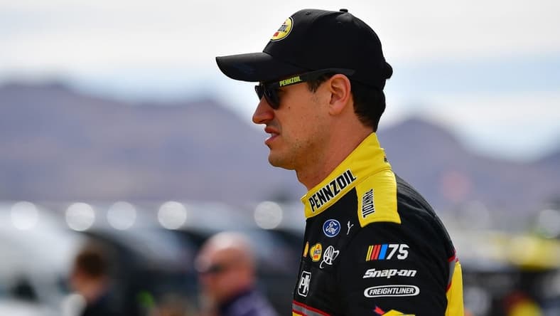 Mar 4, 2023; Las Vegas, Nevada, USA; NASCAR Cup Series driver Joey Logano (22) during practice at Las Vegas Motor Speedway. Mandatory Credit: Gary A. Vasquez-USA TODAY Sports