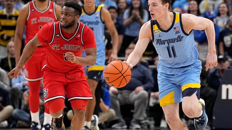 Marquette guard Tyler Kolek (11) is shown on a fast break during the first half of their game against St. John s Saturday, March 4, 2023 at Fiserv Forum in Milwaukee, Wis.
Mumen04 11