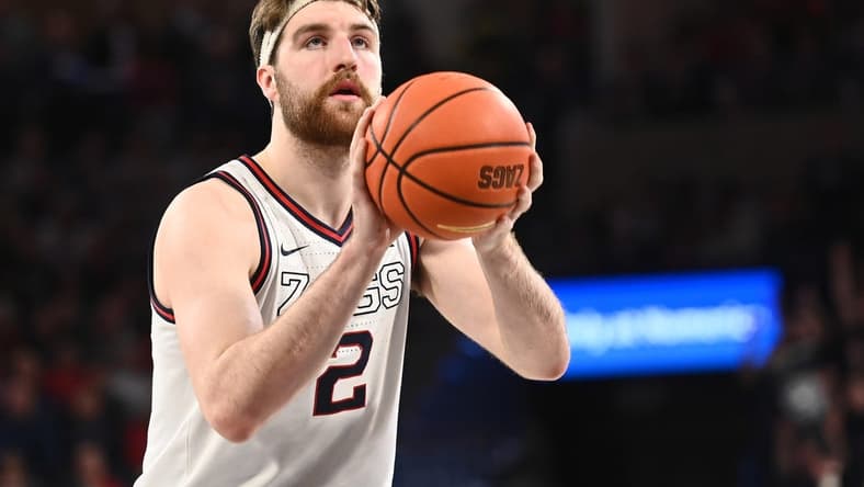 Feb 25, 2023; Spokane, Washington, USA; Gonzaga Bulldogs forward Drew Timme (2) shoots the ball against the St. Mary's Gaels in the second half at McCarthey Athletic Center. Mandatory Credit: James Snook-USA TODAY Sports