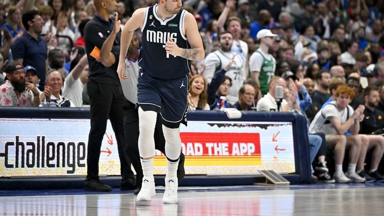 Mar 5, 2023; Dallas, Texas, USA; Dallas Mavericks guard Luka Doncic (77) in action during the game between the Dallas Mavericks and the Phoenix Suns at the American Airlines Center. Mandatory Credit: Jerome Miron-USA TODAY Sports