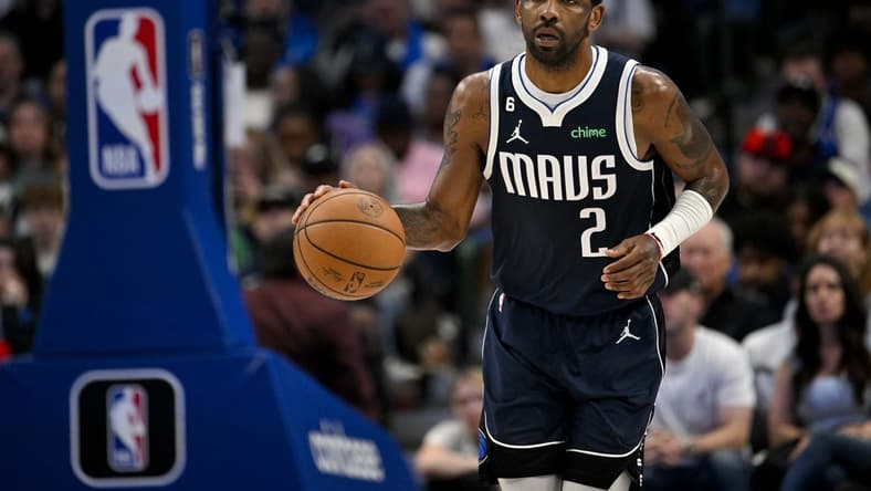 Mar 5, 2023; Dallas, Texas, USA; Dallas Mavericks guard Kyrie Irving (2) in action during the game between the Dallas Mavericks and the Phoenix Suns at the American Airlines Center. Mandatory Credit: Jerome Miron-USA TODAY Sports