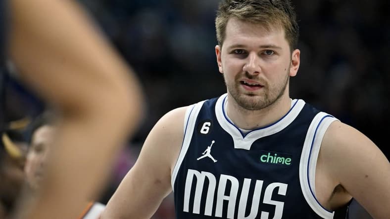 Mar 5, 2023; Dallas, Texas, USA; Dallas Mavericks guard Luka Doncic (77) during the game between the Dallas Mavericks and the Phoenix Suns at the American Airlines Center. Mandatory Credit: Jerome Miron-USA TODAY Sports