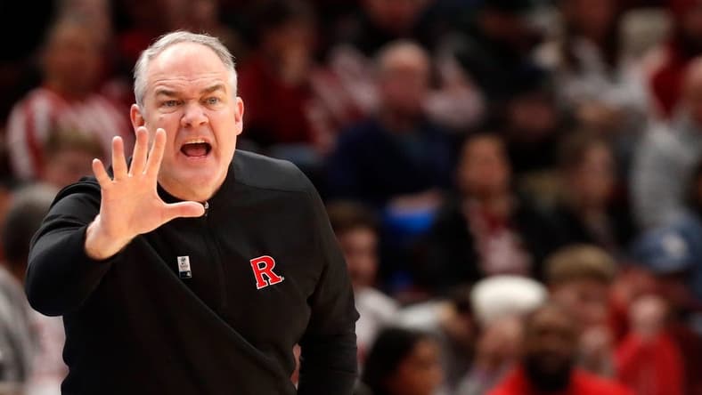 Rutgers Scarlet Knights head coach Steve Pikiell yells down court during the Big Ten Men s Basketball Tournament game against the Purdue Boilermakers, Friday, March 10, 2023, at United Center in Chicago. Purdue Boilermakers won 70-65.
Purrut031023 Am14866