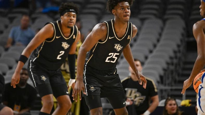 Mar 10, 2023; Fort Worth, TX, USA; UCF Knights forward Taylor Hendricks (25) in action during the game between the UCF Knights and the Memphis Tigers at Dickies Arena. Mandatory Credit: Jerome Miron-USA TODAY Sports