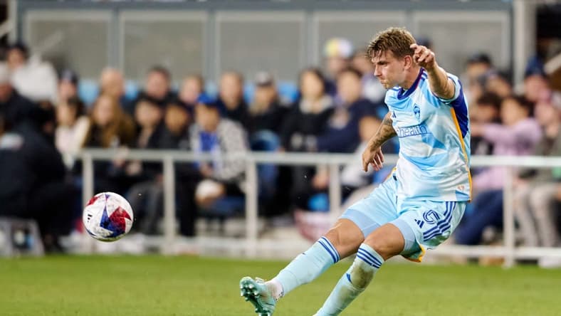 Mar 11, 2023; San Jose, California, USA; Colorado Rapids defender Andreas Maxs (5) kicks the ball against the San Jose Earthquakes during the second half at PayPal Park. Mandatory Credit: Robert Edwards-USA TODAY Sports