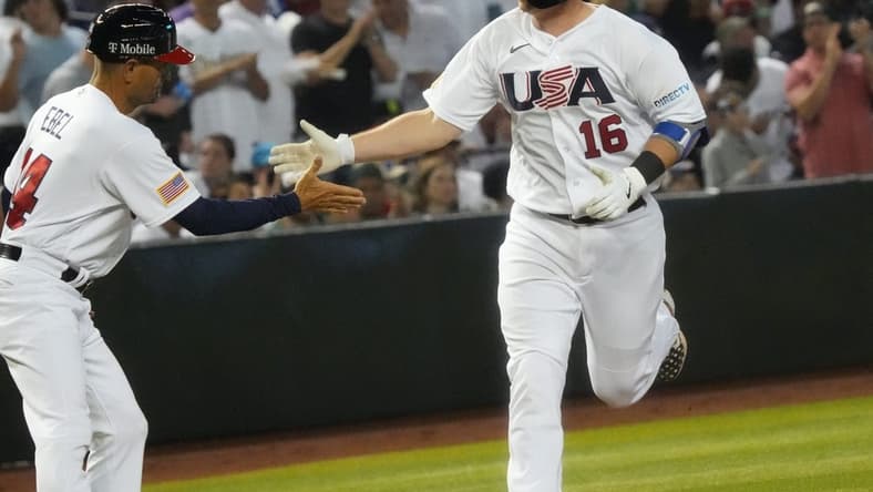 Mar 12, 2023; Phoenix, Arizona, USA; USA s Will Smith (16) rounds the bases after his solo home run against Mexico during the World Baseball Classic at Chase Field.
Baseball World Baseball Classic Day 2