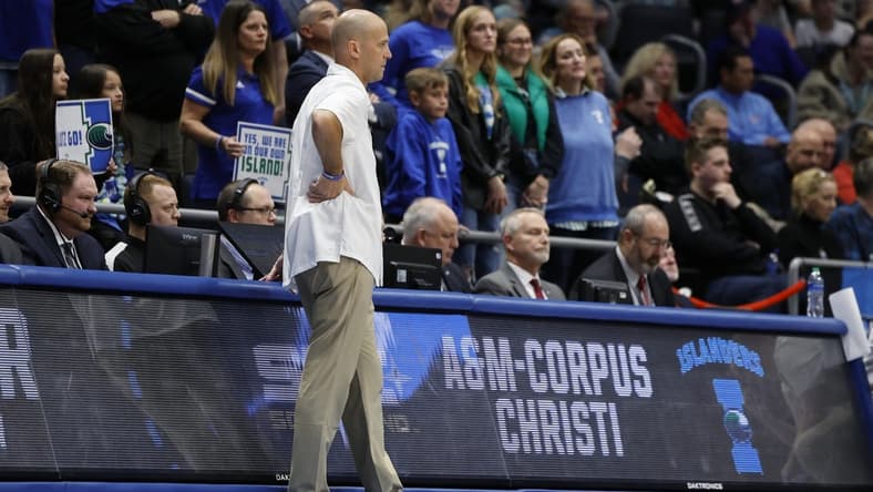Mar 14, 2023; Dayton, OH, USA; Texas A&M-CC Islanders head coach Steve Lutz looks on in the second half against the Southeast Missouri State Redhawks at UD Arena. Mandatory Credit: Rick Osentoski-USA TODAY Sports