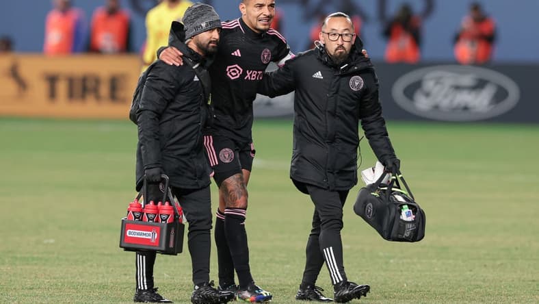 Mar 11, 2023; New York, New York, USA; Inter Miami midfielder Gregore (26) is helped off the field after an injury during the second half against New York City FC at Yankee Stadium. Mandatory Credit: Vincent Carchietta-USA TODAY Sports