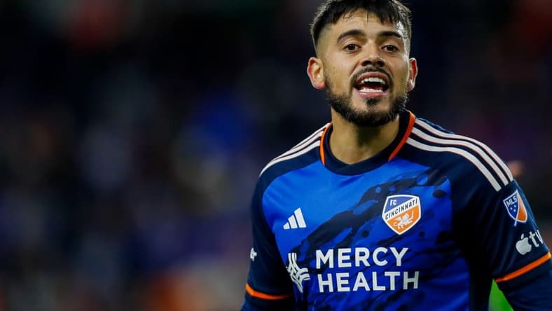 Mar 11, 2023; Cincinnati, Ohio, USA; FC Cincinnati midfielder Junior Moreno (93) during the first half against the Seattle Sounders FC at TQL Stadium. Mandatory Credit: Katie Stratman-USA TODAY Sports