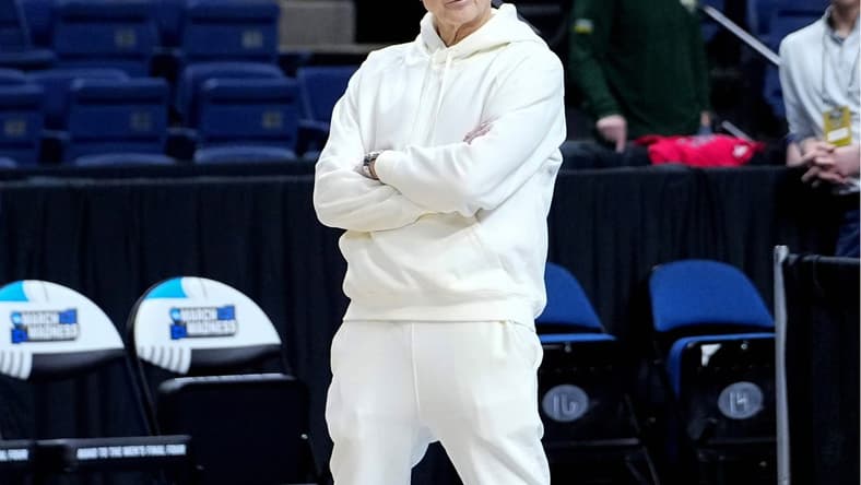 Mar 16, 2023; Albany, NY, USA; Iona Gaels head coach Rick Pitino observes his players during a practice session at MVP Arena. Mandatory Credit: Gregory Fisher-USA TODAY Sports