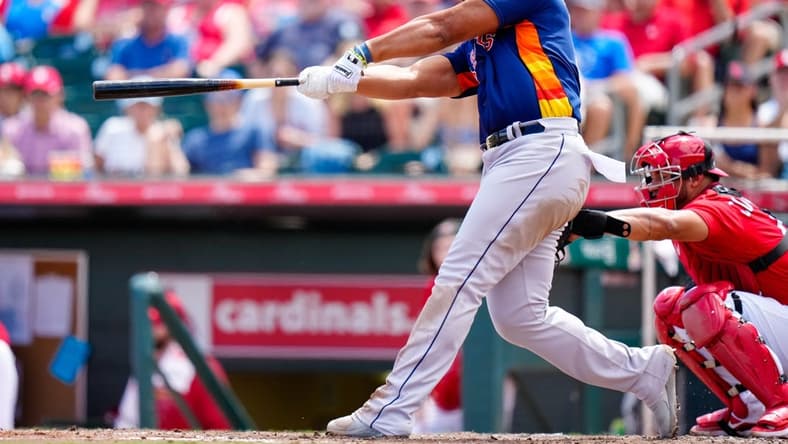 Mar 16, 2023; Jupiter, Florida, USA; Houston Astros first baseman Jose Abreu (79) hits a home run against the St. Louis Cardinals during the fourth inning at Roger Dean Stadium. Mandatory Credit: Rich Storry-USA TODAY Sports