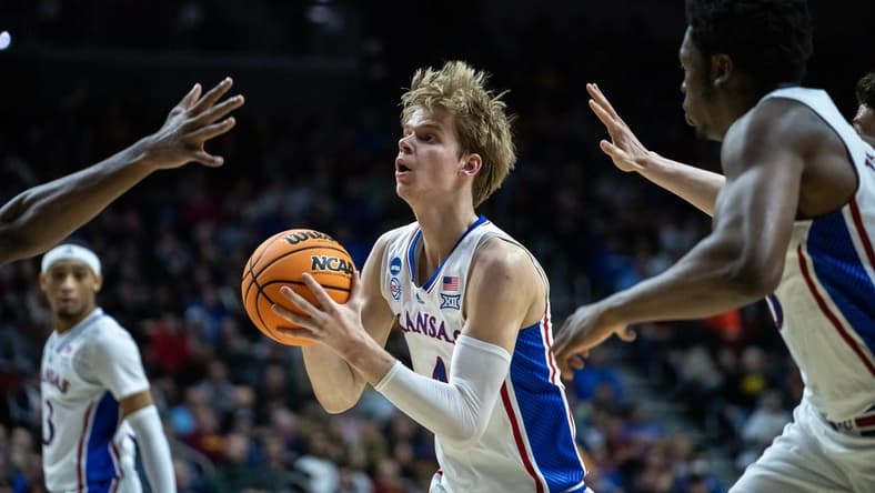Kansas' Gradey Dick shoots the ball during the NCAA men's basketball tournament first round match-up between Kansas and Howard, on Thursday, March 16, 2023, at Wells Fargo Arena, in Des Moines, Iowa.
0316 Kansas Howard 008 Arw