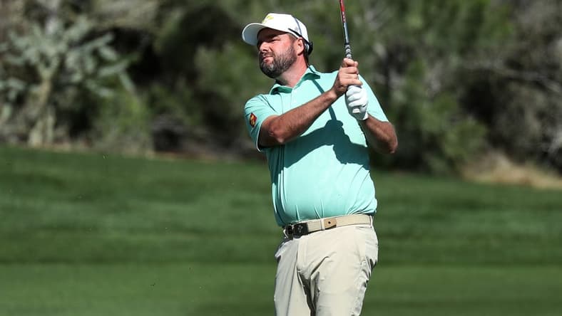 Mar 17, 2023; Tucson, Arizona, USA; Marc Leishman hits from the fairway of the 4th hole during the first round of the LIV Golf event at The Gallery Golf Club. Mandatory Credit: Zachary BonDurant-USA TODAY Sports