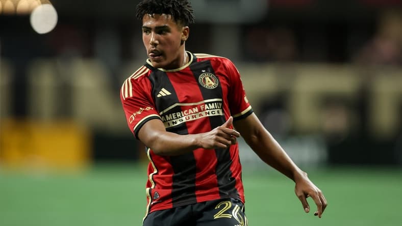 Mar 18, 2023; Atlanta, Georgia, USA; Atlanta United defender Caleb Wiley (26) in action during the first half against the Portland Timbers at Mercedes-Benz Stadium. Mandatory Credit: Brett Davis-USA TODAY Sports