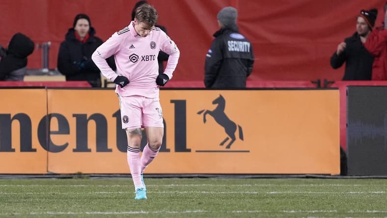 Mar 18, 2023; Toronto, Ontario, CAN; Inter Miami midfielder Robert Taylor (16) reacts at the end of the second half against the Toronto FC at BMO Field. Mandatory Credit: Nick Turchiaro-USA TODAY Sports