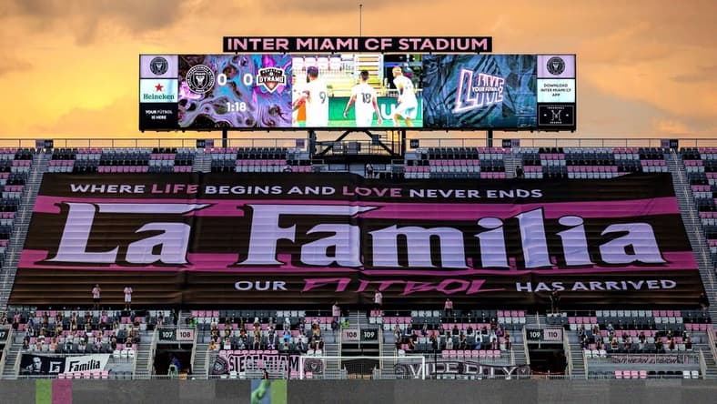 Oct 10, 2020; Fort Lauderdale, Florida, USA; A general view of a banner in the supporters section during an Inter Miami game against Houston Dynamo at Inter Miami CF Stadium. Mandatory Credit: Sam Navarro-USA TODAY Sports