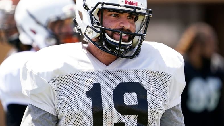 May 3, 2021; Mesa, Arizona, USA;  Arizona Rattlers quarterback Vincent Testaverde Jr. (19) during practice at Gene Autry Park Sports Complex. Mandatory Credit: Rob Schumacher-Arizona Republic

Football Arizona Rattlers