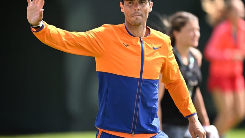 Mar 10, 2022; Indian Wells, CA, USA;   Rafael Nadal (ESP) waves to fans at the BNP Paribas Open at the Indian Wells Tennis Garden. Mandatory Credit: Jayne Kamin-Oncea-USA TODAY Sports