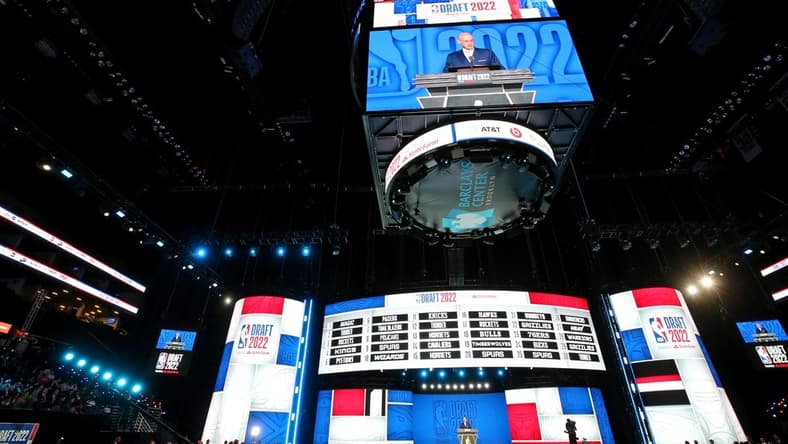 Jun 23, 2022; Brooklyn, NY, USA; A general view as NBA commissioner Adam Silver speaks before the first round of the 2022 NBA Draft at Barclays Center. Mandatory Credit: Brad Penner-USA TODAY Sports