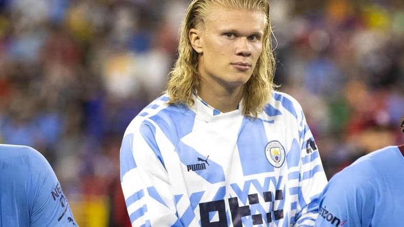 Manchester City forward Erling Haaland (9) looks into the crowd after the exhibition match between FC Bayern Munich and Manchester City on Saturday, July 23, 2022 at Lambeau Field in Green Bay, Wis. Mandatory Credit: Samantha Madar-USA TODAY Sports