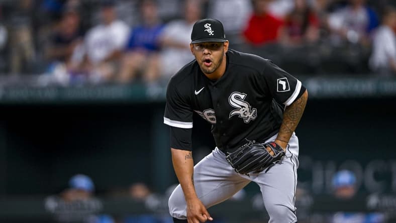 Aug 7, 2022; Arlington, Texas, USA; Chicago White Sox relief pitcher Jose Ruiz (66) in action during the game between the Texas Rangers and the Chicago White Sox at Globe Life Field. Mandatory Credit: Jerome Miron-USA TODAY Sports
