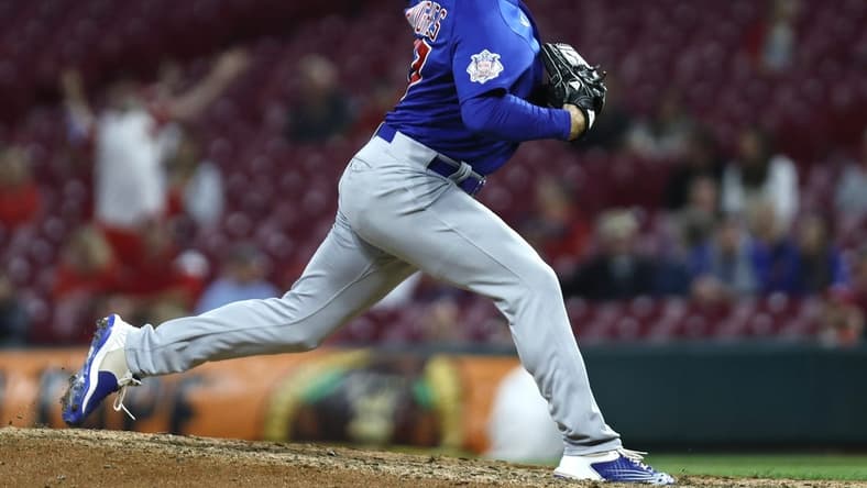 Oct 5, 2022; Cincinnati, Ohio, USA; Chicago Cubs relief pitcher Brandon Hughes (47) throws a pitch against the Cincinnati Reds during the ninth inning at Great American Ball Park. Mandatory Credit: David Kohl-USA TODAY Sports