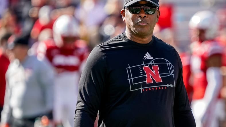 Oct 29, 2022; Lincoln, Nebraska, USA; Nebraska Cornhuskers interim head coach Mickey Joseph looks to the sideline before the game against the Illinois Fighting Illini at Memorial Stadium. Mandatory Credit: Dylan Widger-USA TODAY Sports