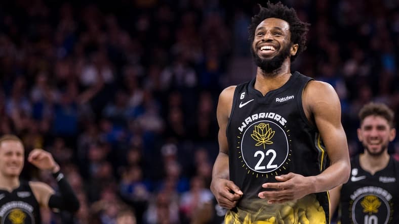 Feb 13, 2023; San Francisco, California, USA;  Golden State Warriors forward Andrew Wiggins (22) against the Washington Wizards during the second half at Chase Center. Mandatory Credit: John Hefti-USA TODAY Sports