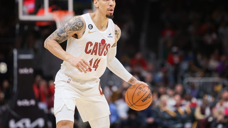 Feb 24, 2023; Atlanta, Georgia, USA; Cleveland Cavaliers forward Danny Green (14) dribbles against the Atlanta Hawks in the second quarter at State Farm Arena. Mandatory Credit: Brett Davis-USA TODAY Sports