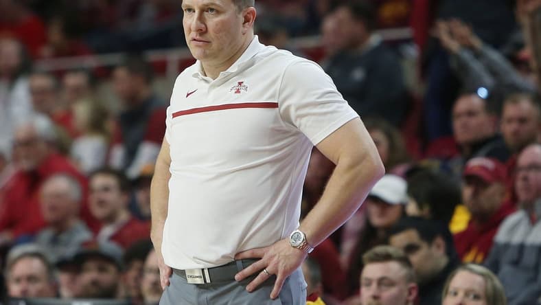 Iowa State University Cyclones men's basketball head coach T.J. Otzelberger reacts from the sideline during the second half against Oklahoma at Hilton Coliseum on Saturday, Feb. 25, 2023, in Ames, Iowa.
Oklahoma And Iowa State Men S Basketball