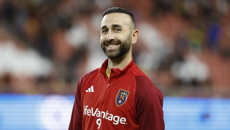 Mar 11, 2023; Sandy, Utah, USA; Real Salt Lake forward Justin Meram (9) walks off the field prior to their game against the Austin FC at America First Field. Mandatory Credit: Jeffrey Swinger-USA TODAY Sports