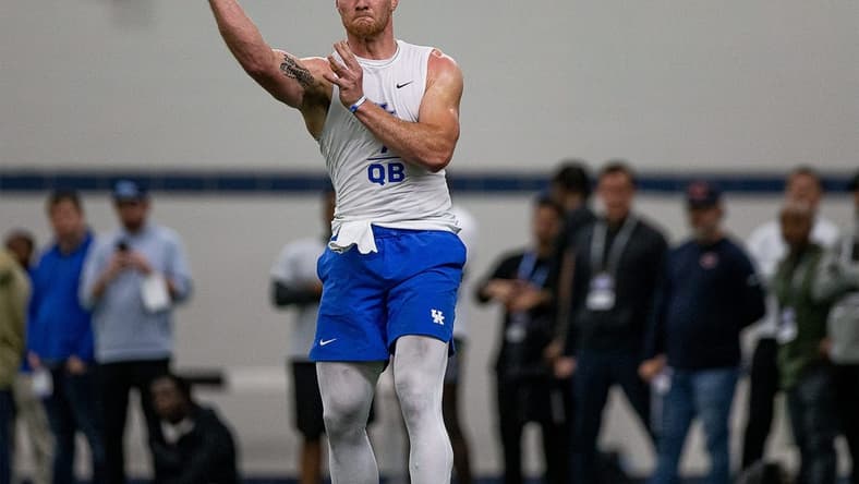 University of Kentucky senior quarterback Will Levis showed his passing form during a Pro Day workout at Nutter Field House in Lexington, Ky., on Friday, Mar. 24, 2023
Jf Uk Pro Day Aj4t0740