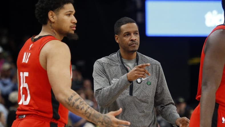 Mar 24, 2023; Memphis, Tennessee, USA; Houston Rockets head coach Stephen Silas gives direction during the second half against the Memphis Grizzlies at FedExForum. Mandatory Credit: Petre Thomas-USA TODAY Sports