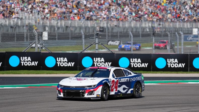 Mar 26, 2023; Austin, Texas, USA; NASCAR Cup Series driver William Byron (24) at Circuit of the Americas. Mandatory Credit: Daniel Dunn-USA TODAY Sports