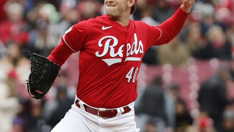 Apr 1, 2023; Cincinnati, Ohio, USA; Cincinnati Reds starting pitcher Nick Lodolo (40) throws against the Pittsburgh Pirates during the first inning at Great American Ball Park. Mandatory Credit: David Kohl-USA TODAY Sports