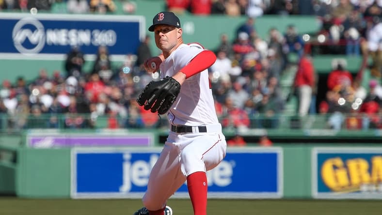Mar 30, 2023; Boston, Massachusetts, USA; Boston Red Sox starting pitcher Corey Kluber (28) pitches against the Baltimore Orioles at Fenway Park. Mandatory Credit: Eric Canha-USA TODAY Sports