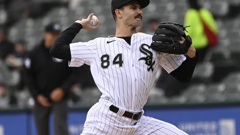 Apr 5, 2023; Chicago, Illinois, USA;  Chicago White Sox starting pitcher Dylan Cease (84) delivers during the first inning against the San Francisco Giants at Guaranteed Rate Field. Mandatory Credit: Matt Marton-USA TODAY Sports