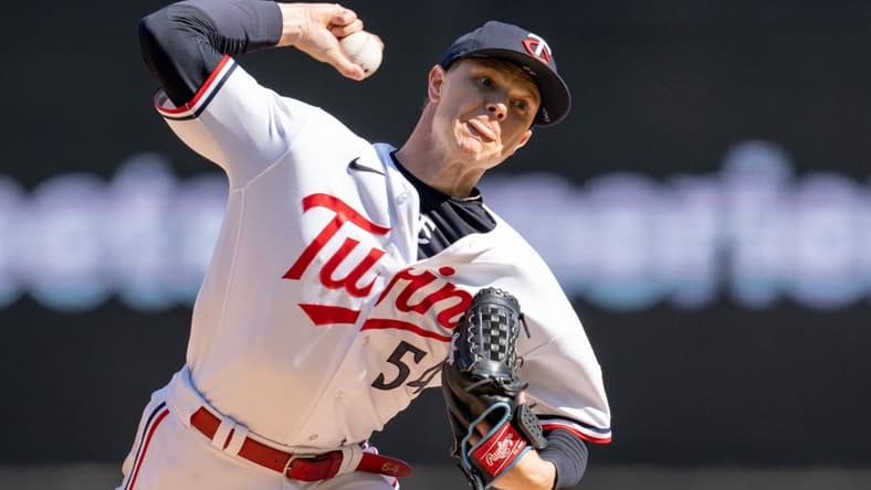 Apr 7, 2023; Minneapolis, Minnesota, USA; Minnesota Twins starting pitcher Sonny Gray (54) pitches against the Houston Astros in the first inning at Target Field. Mandatory Credit: Matt Blewett-USA TODAY Sports