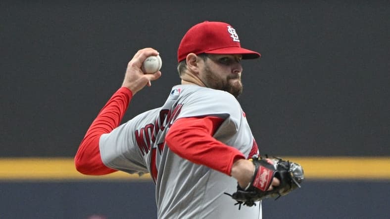 Apr 8, 2023; Milwaukee, Wisconsin, USA; St. Louis Cardinals starting pitcher Jordan Montgomery (47) delivers a pitch against the Milwaukee Brewers in the first inning at American Family Field. Mandatory Credit: Michael McLoone-USA TODAY Sports