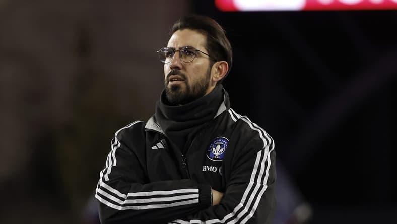 Apr 8, 2023; Foxborough, Massachusetts, USA; CF Montr  al head coach Hernan Losada looks on during the second half against the New England Revolution at Gillette Stadium. Mandatory Credit: Winslow Townson-USA TODAY Sports