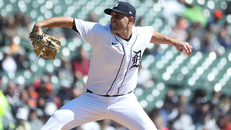 Detroit Tigers starter Matthew Boyd (48) pitches against the Boston Red Sox during the first inning at Comerica Park in Detroit on Sunday, April 9, 2023.

Tigersbost3 040923 Kd307