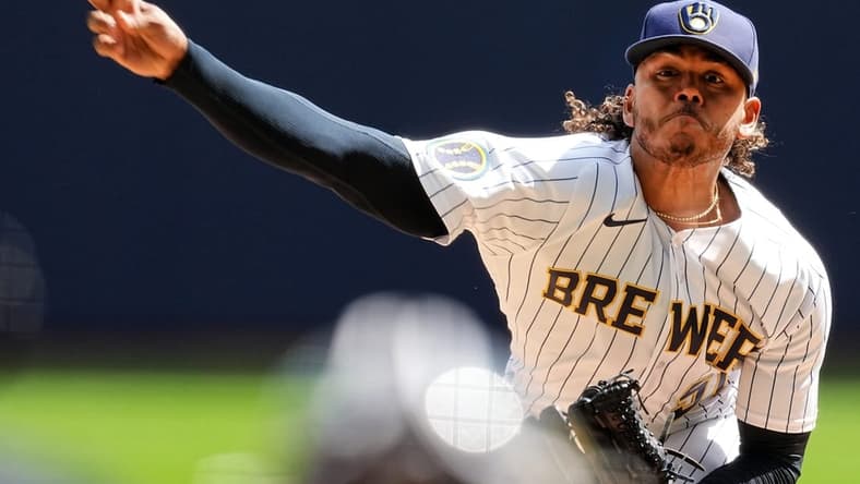 Milwaukee Brewers starting pitcher Freddy Peralta (51) throws during the first inning of their game against the St. Louis Cardinals Sunday, April 9, 2023 at American Family Field in Milwaukee, Wis.

Brewers09 1
