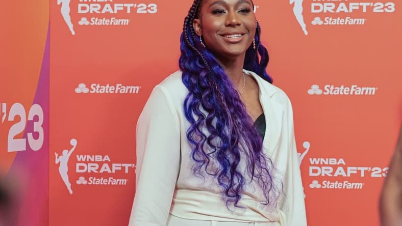 Apr 10, 2023; New York, NY, USA; Aliyah Boston poses for a photo before the WNBA Draft 2023 at Spring Studio. Mandatory Credit: Vincent Carchietta-USA TODAY Sports