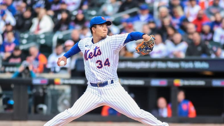 Apr 8, 2023; New York City, New York, USA;  New York Mets starting pitcher Kodai Senga (34) at Citi Field. Mandatory Credit: Wendell Cruz-USA TODAY Sports