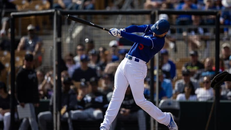 Mar 5, 2023; Phoenix, Arizona, USA; Los Angeles Dodgers first baseman Freddie Freeman against the Chicago White Sox during a spring training game at Camelback Ranch-Glendale. Mandatory Credit: Mark J. Rebilas-USA TODAY Sports
