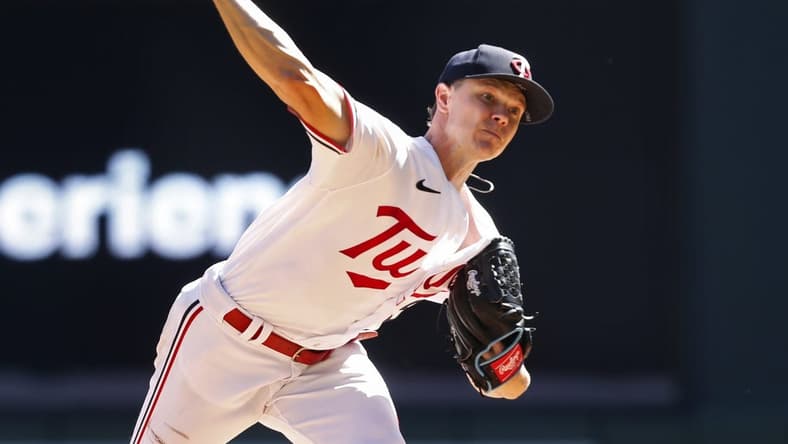 Apr 12, 2023; Minneapolis, Minnesota, USA; Minnesota Twins starting pitcher Sonny Gray (54) throws to the Chicago White Sox in the first inning at Target Field. Mandatory Credit: Bruce Kluckhohn-USA TODAY Sports